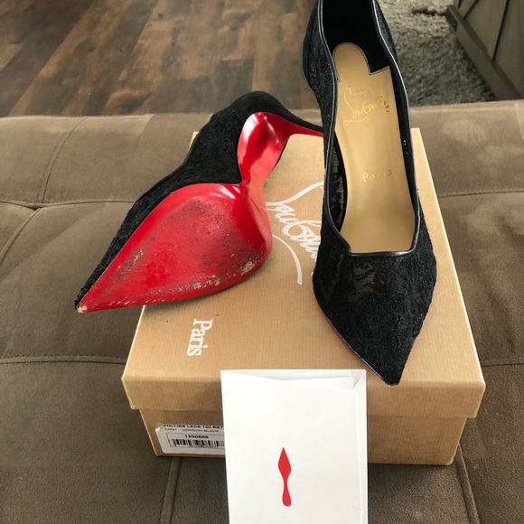 Christian Louboutin Black Red Follies Lace 100 Pumps - Picture 5 of 11